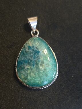 Sterling Silver Gemstone blue Aragonite pendant Teardrop Charm